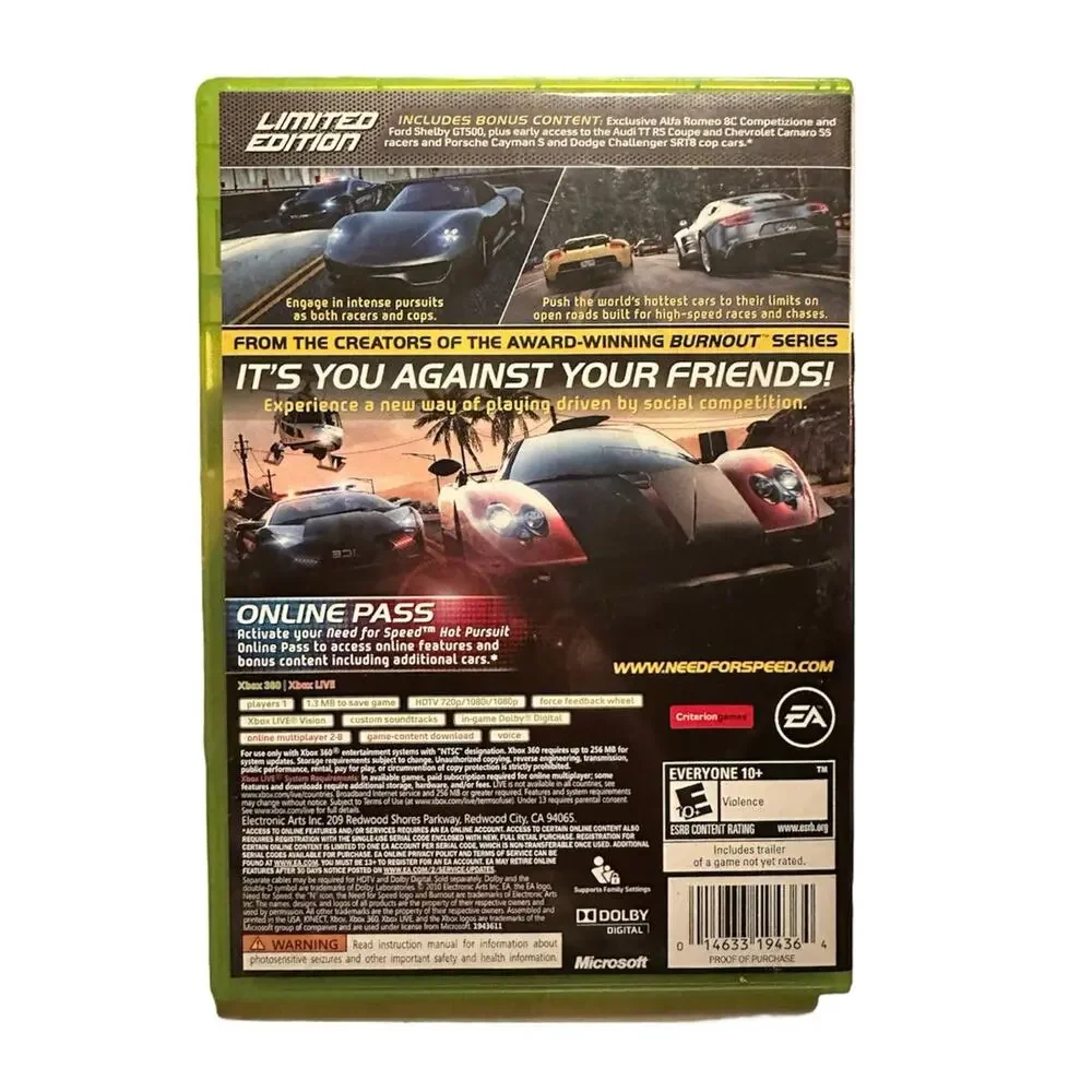Need for Speed Hot Pursuit Xbox 360 Limited Edition Video Game Complete Xbox360!
